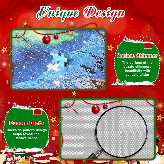 Christmas Puzzles 1000 Pieces for Adults,Jigsaw Puzzles 2 Pack - Challenging Christmas Games, Shimmering Northern Lights & Santa Scene, Christmas vaction Family Night Activity, Winter Wall Art Decor