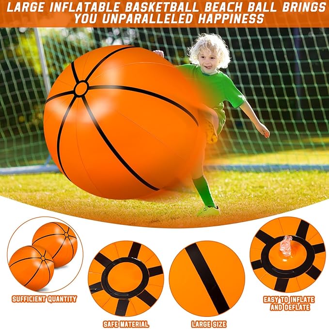 Meooeck 4 Pcs 27 Inch Inflatable Basketball Large Basketball Party Decorations Giant Inflatable Balls for Outdoor Activity Games Sports Event Birthday Party Supplies