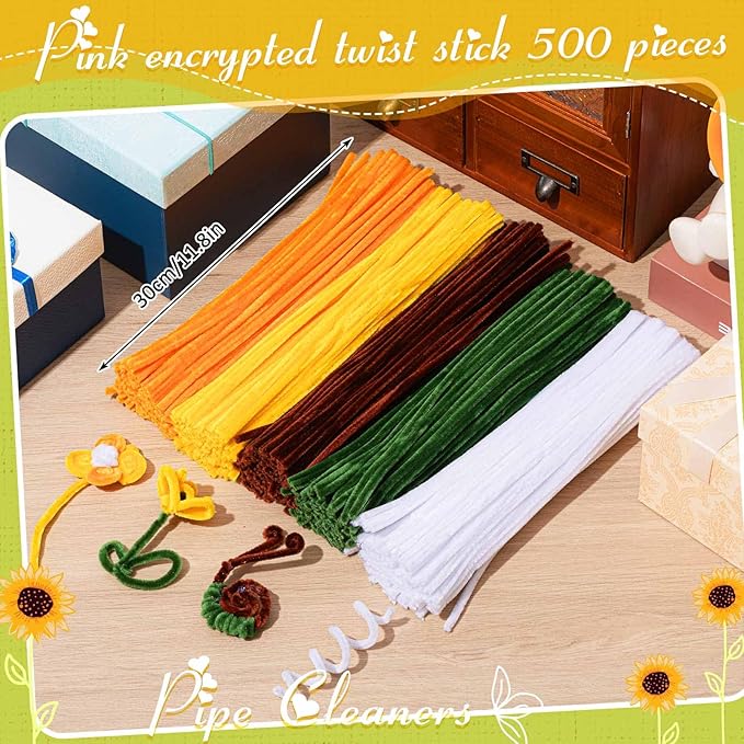 Peryiter 500 Pieces Pipe Cleaners Chenille Stems for Flowers Craft Supplies Bulk Fluffy Fuzzy Sticks for DIY Art Projects Creative Gift Wrapping Party Decorations(Sunflower Color,12 Inch)