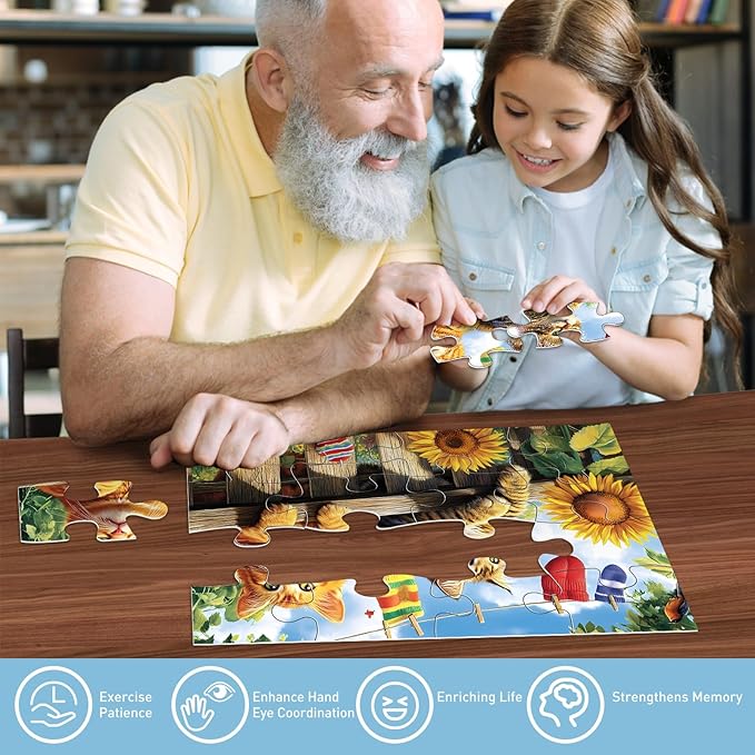 6 Packs 16 Large Piece Puzzle for Seniors Dementia Alzheimer's Products Activities for Elderly Adults, Horse Cat Easy Puzzle Alzheimer’s Cognitive Game Gift for Patient in Nursing Home