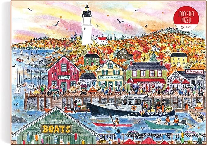 Galison Michael Storrings Autumn by The Sea 1000 Piece Puzzle from Galison - 27" x 20" Beautifully Illustrated Puzzle, Thick & Sturdy Pieces, Perfect Activity for Chilly Fall Weather!