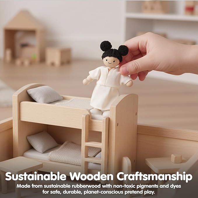 PlanToys® Girl Wooden Dollhouse Figurine | Poseable 1:12 Scale Mini Doll (4 Inch) | Dollhouse Accessories for Pretend Play | Eco-Friendly Montessori Toy for Kids Ages 3+