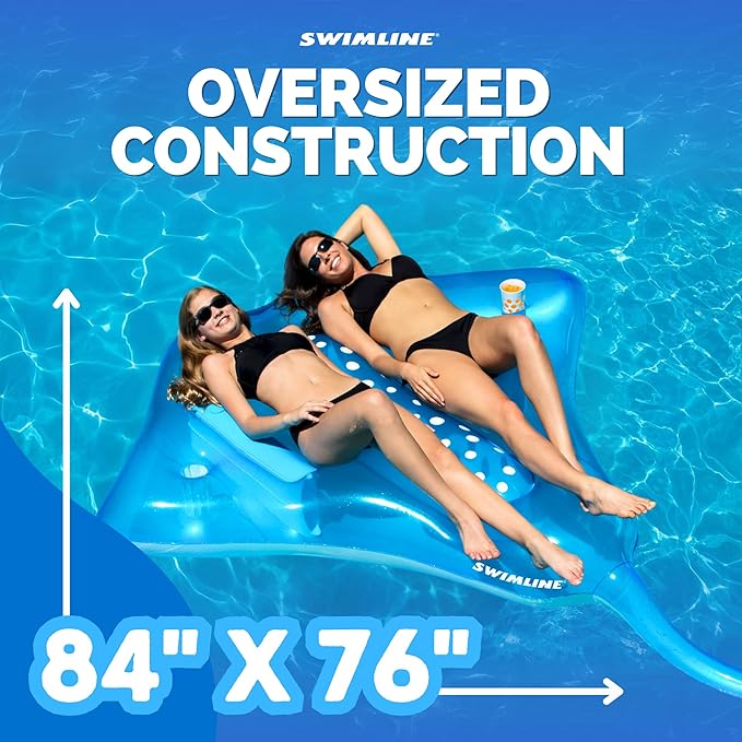 Swimline Manta Ray Inflatable Pool Ride On, Blue, 84" x 73" x 14"