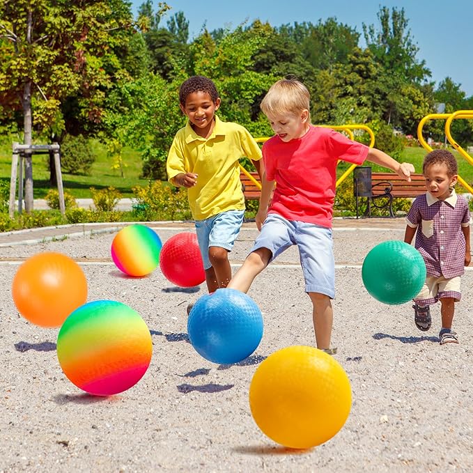EVERICH TOY Playground Balls Kickball, 6 or 12 Pack 8.5" Dodgeballs Bouncy Kick Balls for Kids Adults Outdoor Indoor, 4 Square Ball Sports School Yard Games for Boys Girls 3-5 5-8 8-12 with Pump