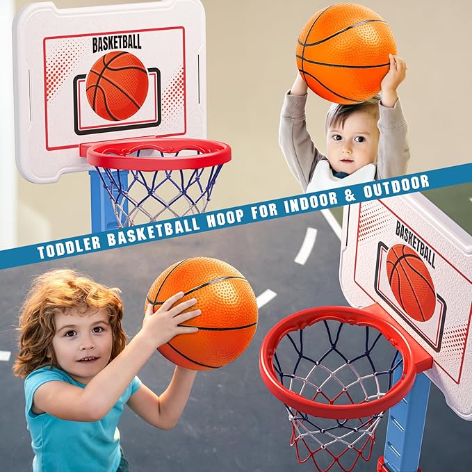 Toddler Basketball Hoop Indoor for Age 1-3, Height Adjustable Poolside Basketball Hoop with 3 Balls for Outdoor Game, Basketball Goal Sport Toys Birthday for Boys Girls 1 2 3 Year