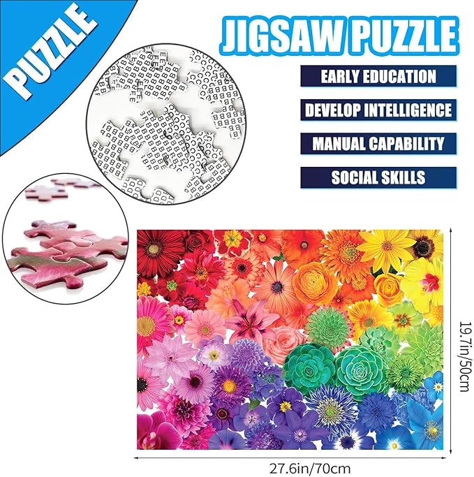 1000 Pieces Flower Puzzles for Adults, 2 Pack Colorful Flowers Jigsaw Puzzles, Spring Plants Rose Daisy Blooms Challenging Funny Puzzles for Friends Family Activity Game Nights Gifts