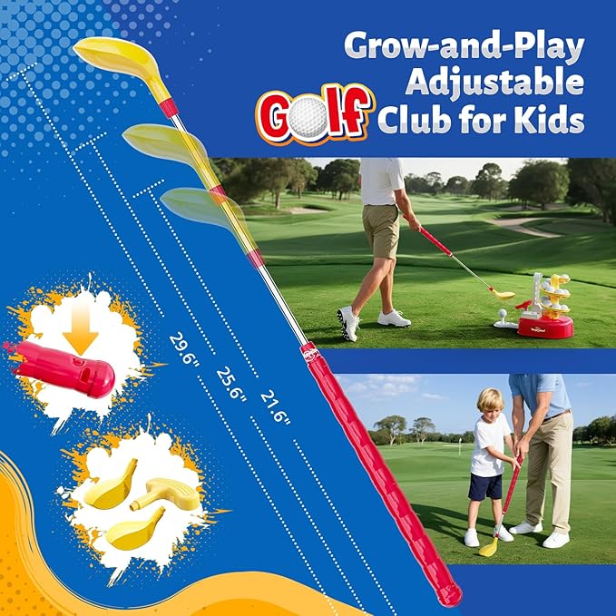 EagleStone Toddler Golf Set with Foot Pedal Launcher, Kids Golf Toy for Ages 3-8, Includes Adjustable Golf Club, 15 Balls & Golf Cart, Indoor&Outdoor Sports Gift for Boys and Girls