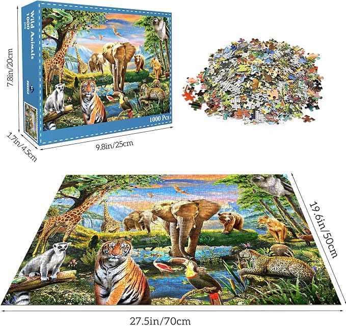 1000 Pieces Puzzles for Adults, Animal World Jigsaw Puzzle Challenging Night Game, Interlock Perfectly No Dust, for House Decoration, Birthday Party Holiday