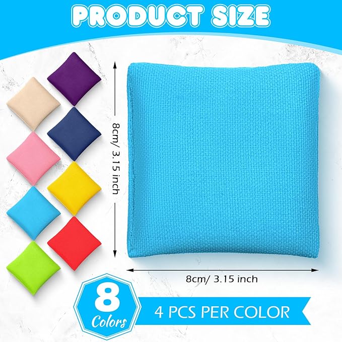 32 Pack Bean Bags Toss for Kids Cornhole Bean Bags Colorful Bean Bags for Tossing Canvas Toss Bags Hand Toy Toss Games Weights for Outdoor Yard Games, Assorted Colors (Fresh Colors,3.15 x 3.15 Inch)