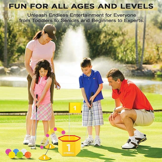 Backyard Golf Set for Kids, Adults and Family, Portable 6 Holes Golf Course with Balls, Flags and Carry Bag for Lawn, Park, Beach and Hotel - Yellow