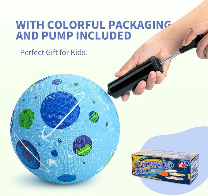 ZOOJOY Pack of 2 Cartoon Playground Balls, Balls for Toddler 3-12, 8.5" Rubber Ball Bouncy Kickball, Indoor & Outdoor Ball Game for Kids with Pump