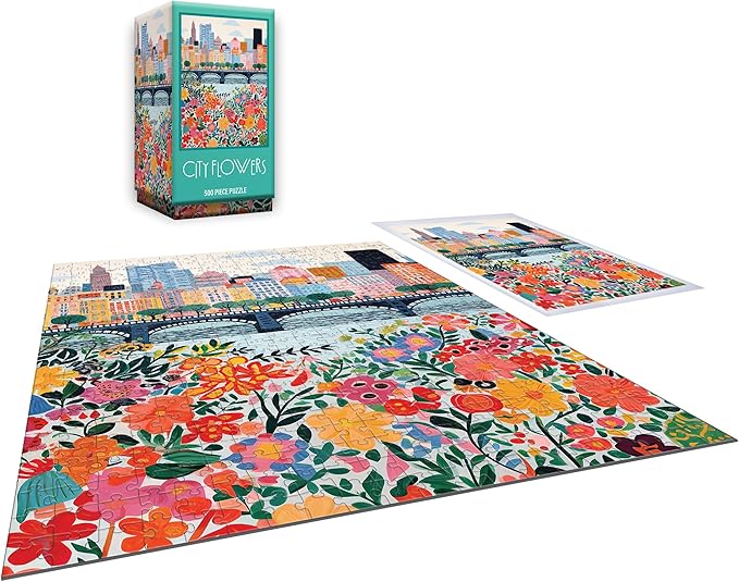 RoseArt - Vertical Visions - City Flowers - 500 Piece Jigsaw Puzzle - Stunning Cityscape and Floral Design Puzzle for Adults
