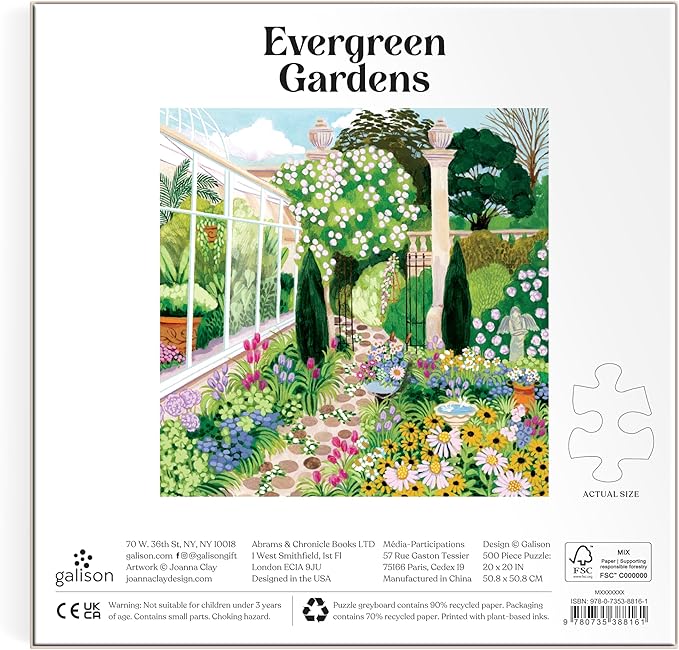 Galison Evergreen Gardens – 500 Piece Jigsaw Puzzle Featuring Beautiful Artwork of A Conservatory Pathway Garden