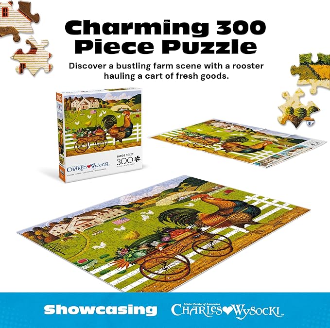 Buffalo Games – 300 Charles Wysocki: Rooster Express Oversized Piece Jigsaw Puzzle Larger Shapes - Great for Adults, Seniors, Family, Kids, Easy to Grip