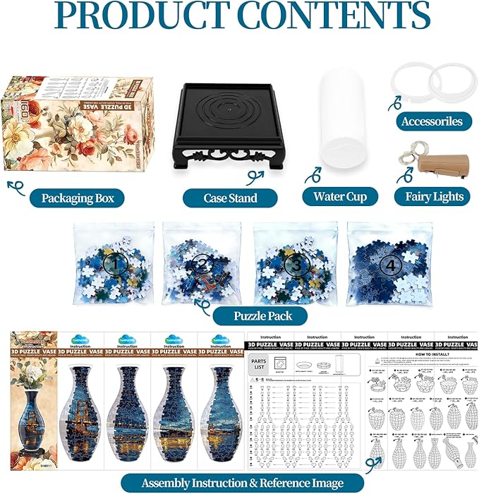3D Puzzles Vase for Adults, Crafts for Adults, 160 Pieces Plastic DIY Unique Flower Vase with LED Light House Warming Gift Birthday Gifts for Flower Arrangements and Home Decor (Bridge)