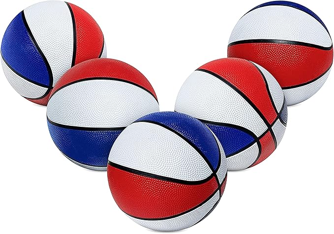 Botabee Indoor Basketball - Mini Basketball Set of 5 - Durable, Anti-Slip Grip 7" Mini Basket Balls for Indoor, Outdoor Play - Inflatable Toys for Pop Arcade - Soft, Bouncy Sports Rubber Playing Ball