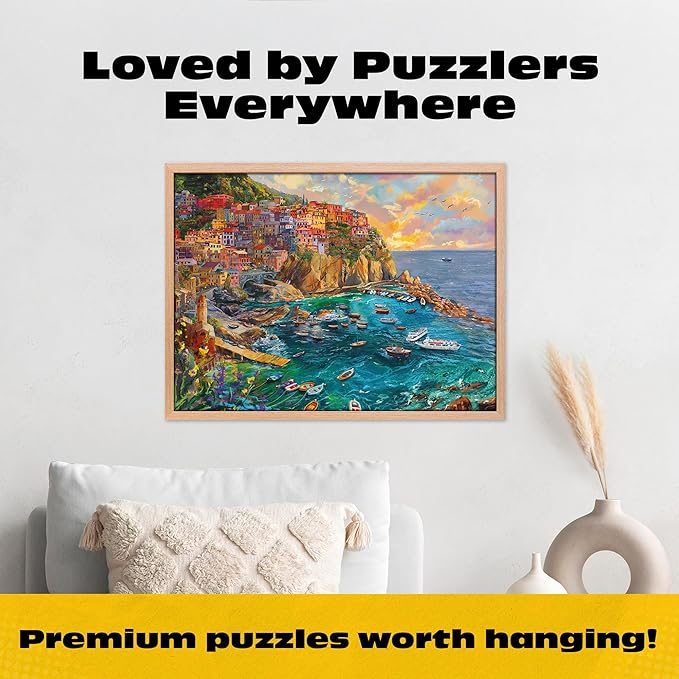Buffalo Games – Cinque Terre Seas – 1000 Piece Jigsaw Puzzle - Premium Gold Collection Giftable Puzzle for Adults – Precision-Cut Pieces, Beautiful Artwork, and Hours of Relaxing Fun