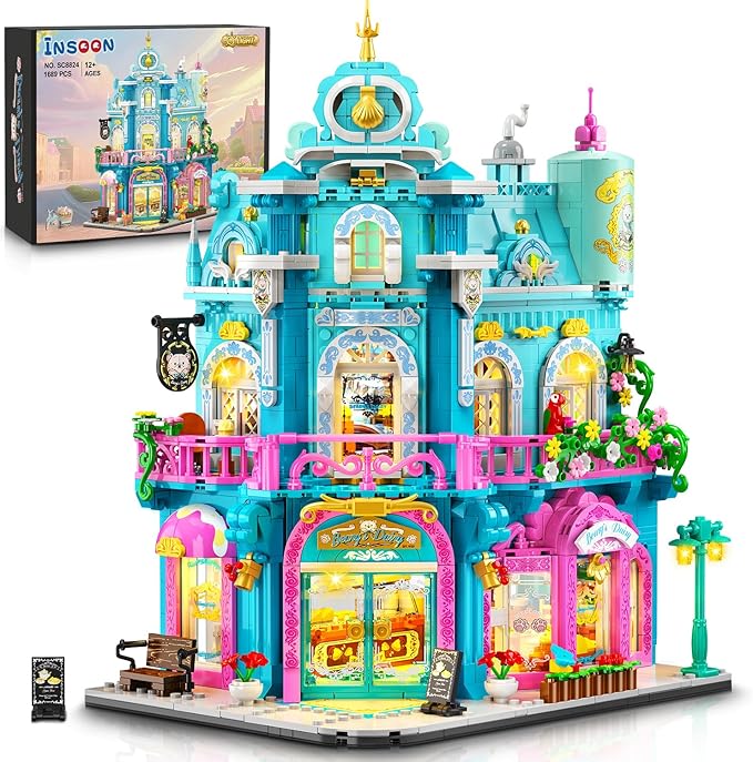 Castle Dairy Bakery Store Building Set with Light, Easter 1689 PCS City House Building Block Toy with Milk Cake Bread, Home Decor Construction Model Kit for Adults Kids Boys Girls Ages 12+