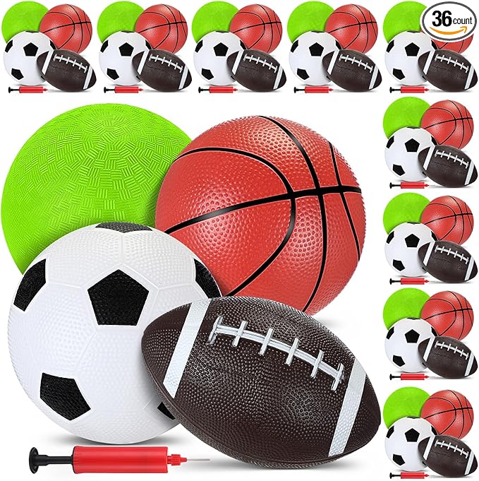 Operation Christmas Balls Bulk with Pump for Kids 5" Deflated Soccer Basketball Football 6.3" Playground Balls Christian Charity Donation Supplies for Toddlers Indoor Outdoor