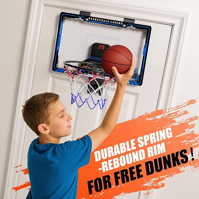 HopeRock Indoor Mini Basketball Hoop for Kids, Basketball Hoops Over The Door with LED Lighting, Mini Hoop with Scoreboard & 3 Balls, Basketball Toys Gifts for 5 6 7 8 9 10 11 12 Year Old Boys Girls