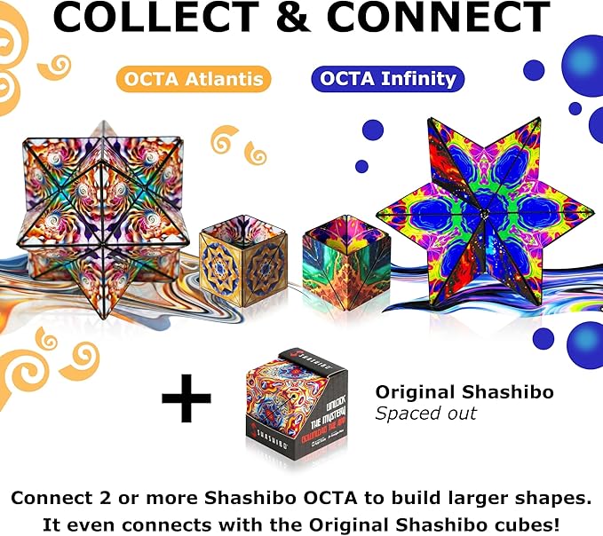 Shashibo Octa Shape Shifting Box - STEM Fidget Toy with Ultra Strong Magnets - Sensory Puzzle Cube Transforms Into 100+ Shapes, Easter Basket Stuffers Gift for Kids, Teens, and Adults (Atlantis)