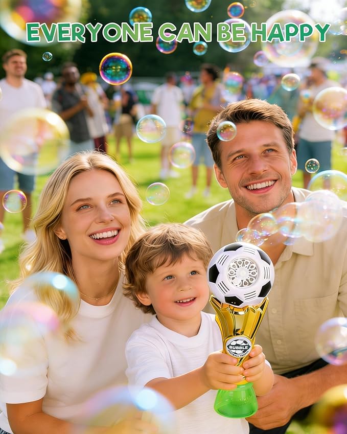 Bubble Machine for Kids – Football Trophy Shape, Automatic Bubble Gun Band with Blue LED Light, Leak-Proof, Includes Bubble Solution, Perfect Outdoor Toy for Toddlers Boys & Girls Ages 3-8