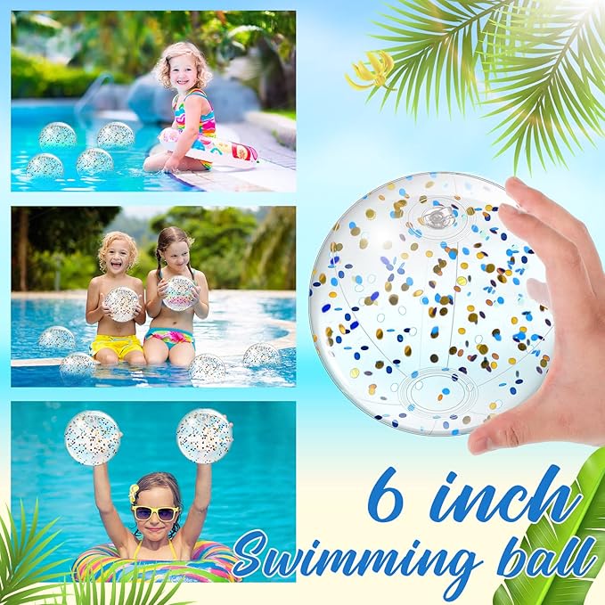 Hungdao 25 Pcs Inflatable Glitter Beach Ball 8 Inches Mini Clear Floatable Confetti Ball for Kids Bulk Swimming Pool Theme Party Toy for Hawaiian Theme Party Decorations Favors Supplies