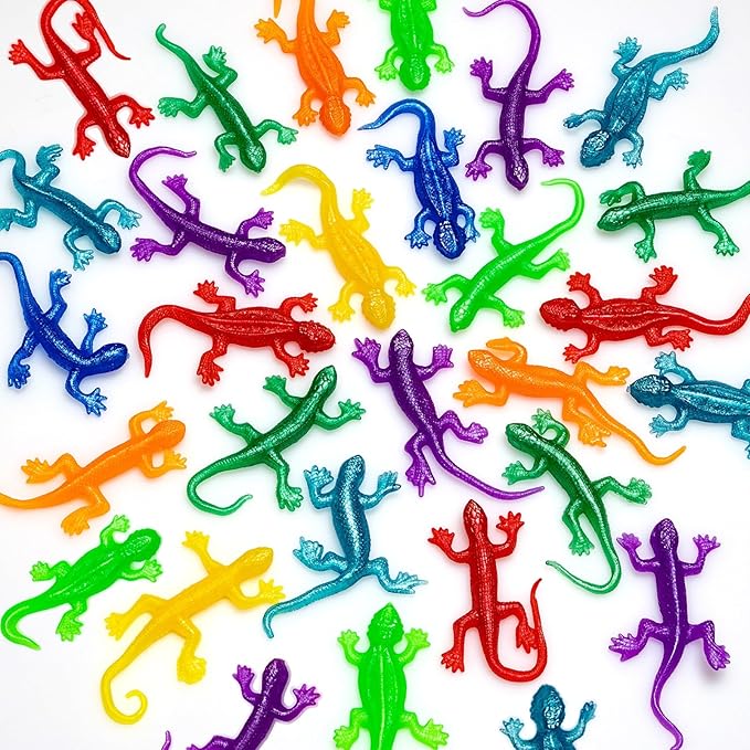 40Pcs Stretchy Lizard for Halloween, 8 Color Lizard Toys for Kids Fake Lizards Set for Halloween, Rubber Lizards Toy for Parody Filler