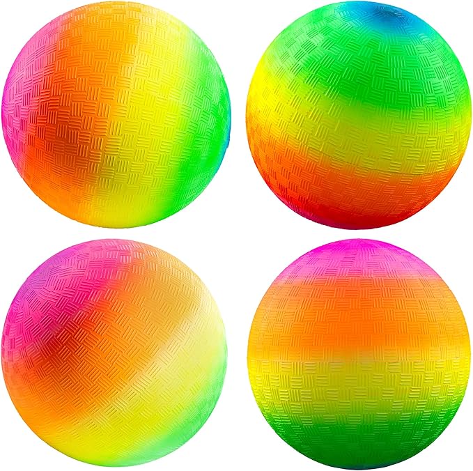 Rainbow Playground Balls - 8.5Inch (Pack of 12) Rubber Bouncy Inflatable Balls for Kids and Adults, Indoor and Outdoor Games, Kickball, Dodgeball, Four Square, Dodge Ball, Handball