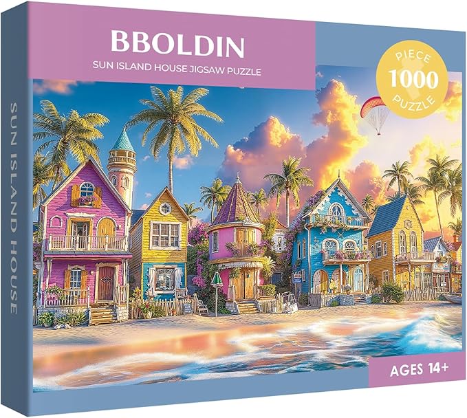 Beach Ocean Summer Puzzle 1000 Pieces for Adults, Colorful House Sunset Hawaii Jigsaw Puzzles, Cottage Seaside Romantic Art Puzzles