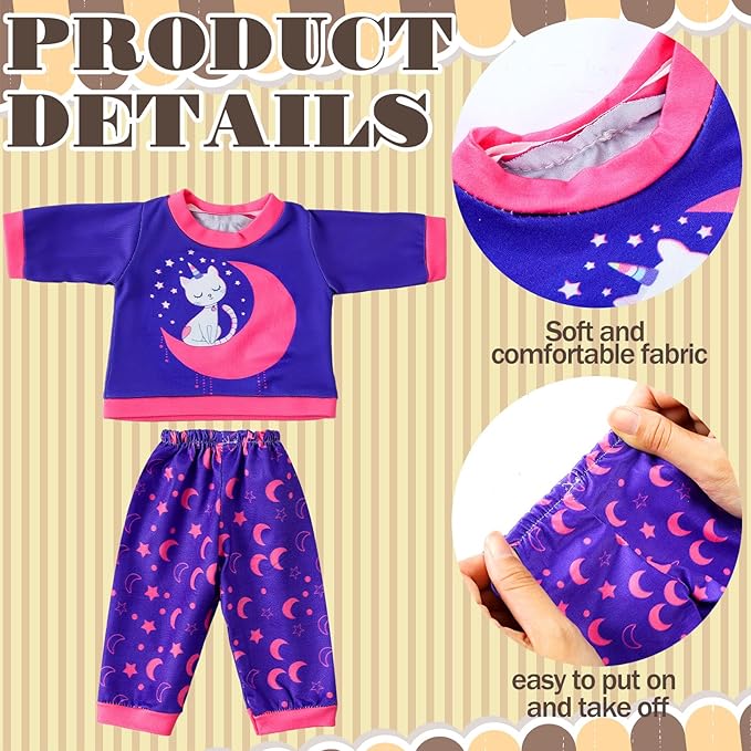Fourluoo 6 Sets Baby Dolls Clothes 18 Inch Reborn Baby Doll Outfit Accessories Jumpsuits with Hats for Party Game Gifts (Cartoon Style)