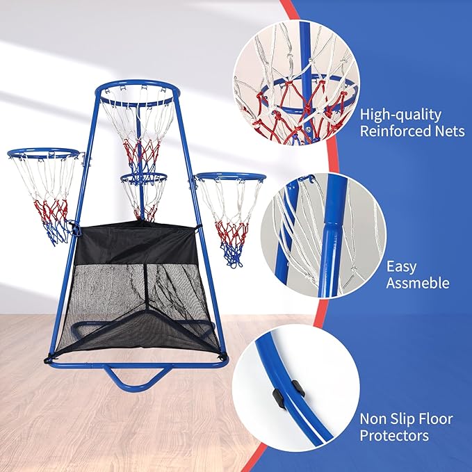 GarveeHome 4-Hoop Kids Basketball Set,Indoor & Outdoor Toddler Basketball Goal for Ages 3-6, Preschool Sports Toy with 4 Balls and Pump, Fun Active Play Gift