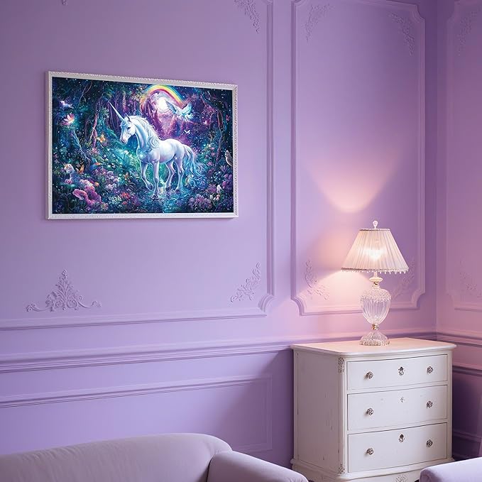 Puzzles for Adults 1000 Pieces, Glitter Unicorn 1000 Jigsaw Puzzle, Rainbow Forest Puzzle 1000 Pieces, Creative Games and Gifts Difficult Puzzle Home Decor Toy (27.5"x19.5"), 1:1 Poster