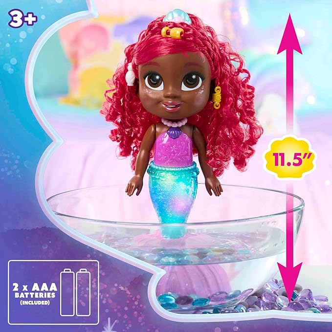 Disney Junior Splash & Glow Ariel Lights and Sounds 11.5-inch Doll and Accessories, 5-pieces, Kids Toys for Ages 3 Up by Just Play
