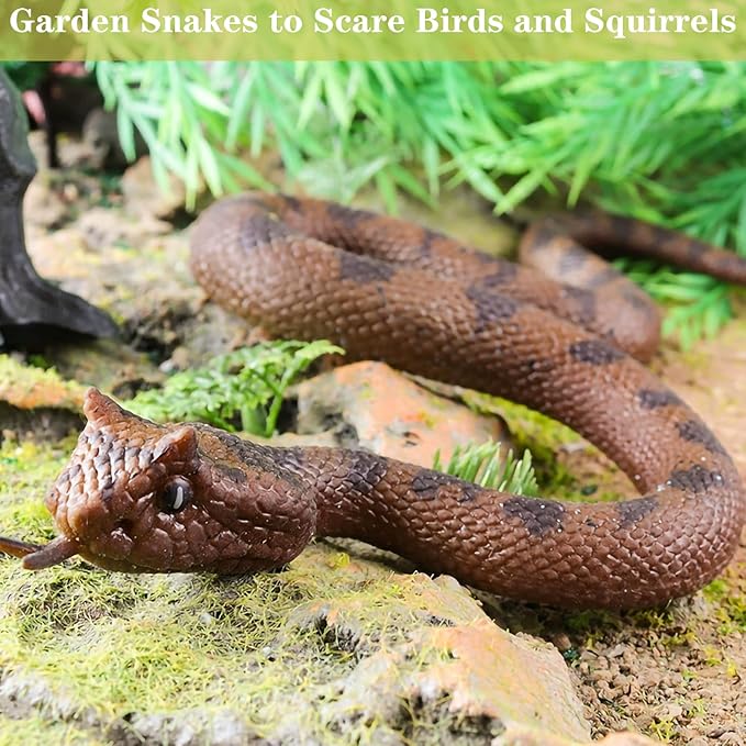 Ultra-Realistic Snake Toy to Scare Birds/Squirrels - 15-Inch Coiled/26-Inch Stretchy Garden Decor, Halloween Prank Gifts for Adults & Safe STEM Toy for Kids (Fer-de-Lance)