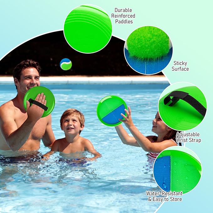 2-in-1 Beach Paddle Ball and Toss Catch Ball Game Set, Summer Outdoor Toys for Kids Adults, Family Yard Lawn Beach Pool Park Games, Outside Sports Easter Basket Stuffers Gifts for Boys Girls