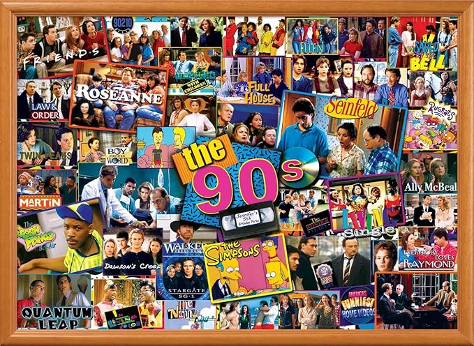 MasterPieces - 1000 Piece Jigsaw Puzzle, 90’s TV Shows Collage, Fun for Adults, Family, Kids, Non-Glare Finish, 19.25" x 26.75"