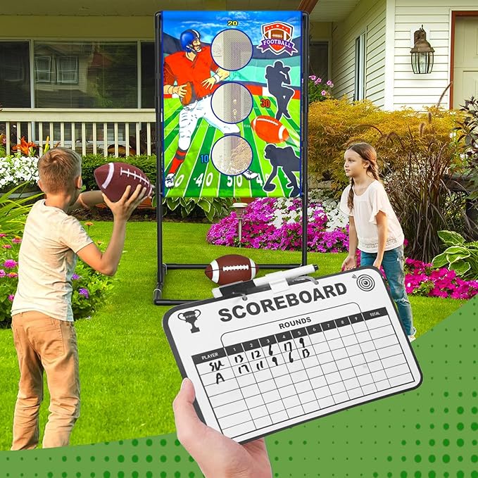 2025 New Upgrade Metal Football Toss Game with 4 Inflatable Balls Throwing Target Games Football Gifts for Boys 8-12, Target Practice for Kids Ages 3+ Sports and Outdoors Toys for Family Fun Play