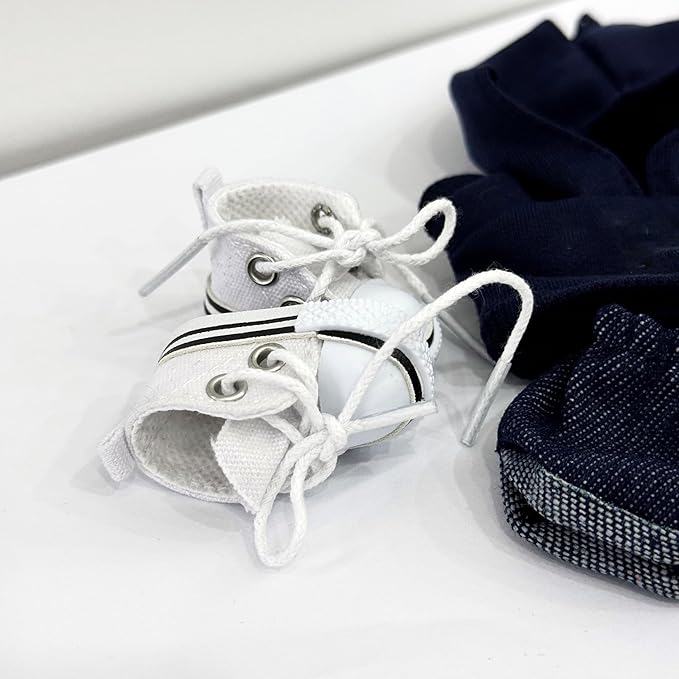 Clothes Compatible with LABUBU Doll(No Doll), 5-Piece Outfits Accessories Set with Hoodies+Jeans+Small Camera+Glasses+Canvas Shoes for 15/17cm Doll