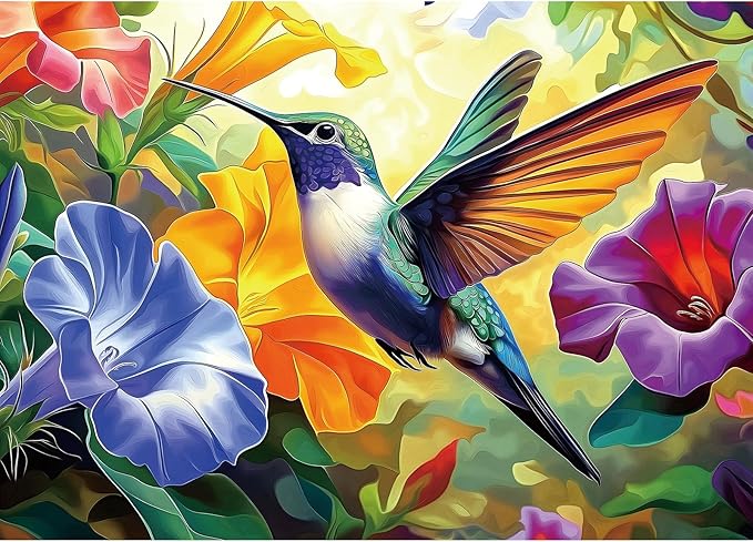 MINIWAN 500 Piece Puzzles for Adults - Vibrant Hummingbird Floral Jigsaw Puzzle, 23x15 Inches with Unique Irregular Shaped Pieces for Relaxation & Home Wall Decor