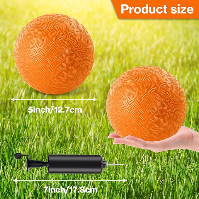 24 Pcs Dodgeballs 5 Inch Playground Ball Orange Kickball Inflatable Rubber Handball Bouncy Dodge Ball with 1 Hand Pump for Outdoors Ball Games Gym Camps Picnic (Orange)