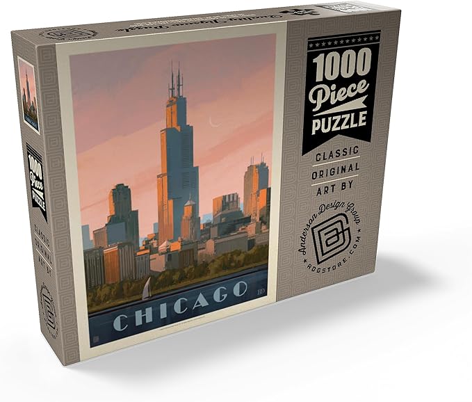MyPuzzle Chicago Skyline: Lake Michigan, Vintage Poster - Premium 1000 Piece Jigsaw Puzzle for Adults