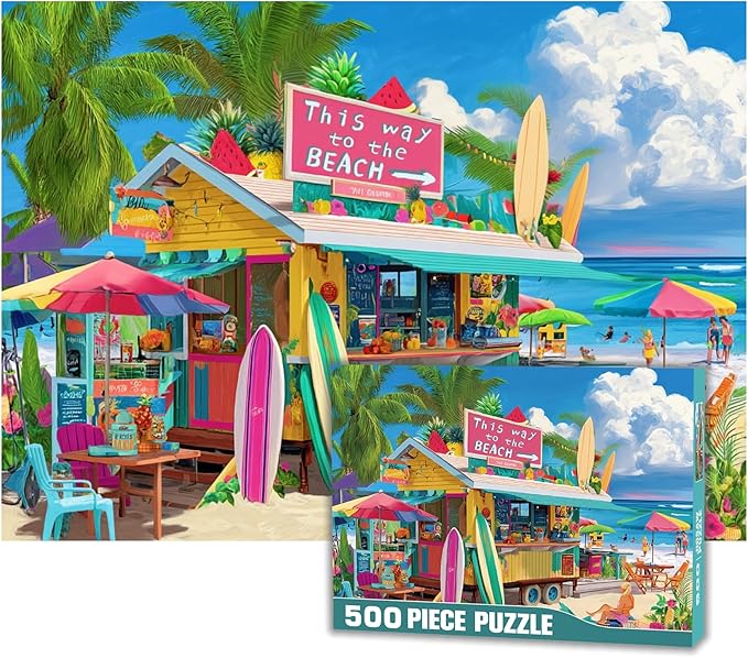500 Pieces Jigsaw Puzzle for Adults Beach Shop Family Puzzle Game Funny Jigsaw Puzzle (Beach Shop, 500 Pieces)