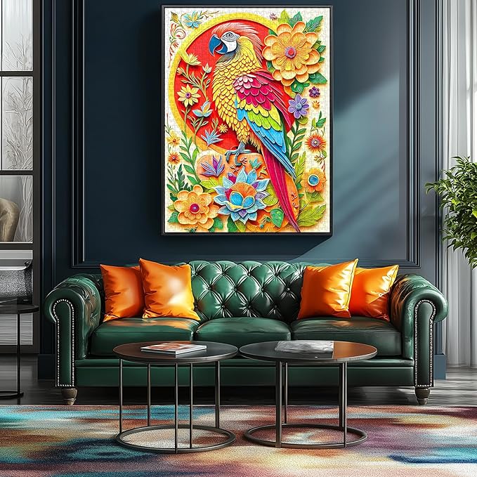 1000 Piece Puzzle for Adults, Colorful Parrot & Floral Design Art Jigsaw Puzzle for Adults with Letters on Back, Challenging and Fun Animal, 27.5" x 19.7"