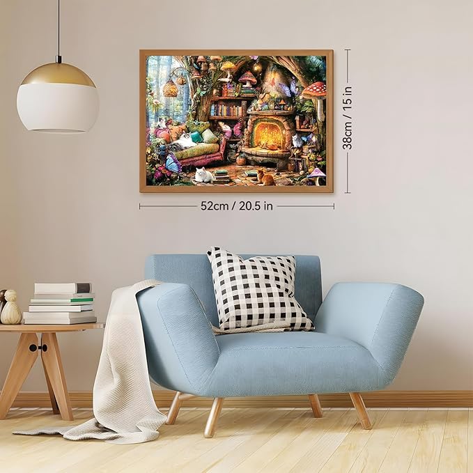 500 Piece Jigsaw Puzzle for Adults Clearance, Spring Fantasy Cats Mushrooms Jigsaw Puzzle, Animals Plant Puzzles for Adults 500 Pieces, Relaxing Puzzle for Home Decor