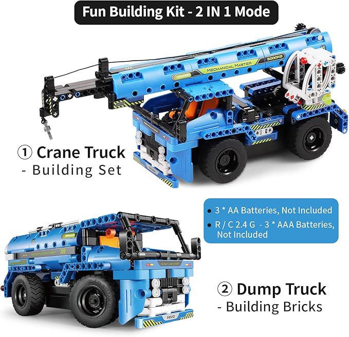 STEM RC Truck Building Toys, 2-in-1 Technic Vehicle Building Kits for Boys Age 8-12, Construction Erector Set Crane Truck Build Model for Boys Girls Age 6 7 8 9 10 11 12 13 14+
