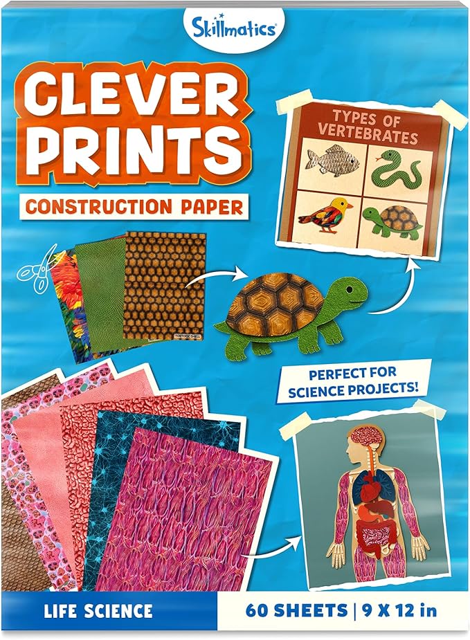 Skillmatics Life Science Construction Paper for Kids - 60 Double-Sided Printed Sheets (9x12), Patterned Craft Paper for Art Projects, Science Activities, DIY Crafts, Scrapbooking & School Supplies