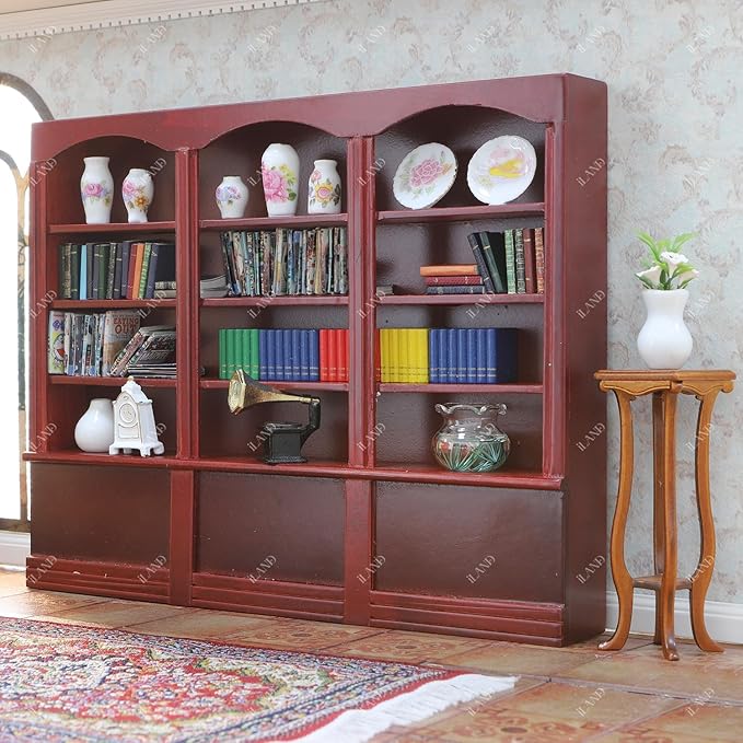 iLAND Dollhouse Bookshelf 1/12 Scale Dollhouse Furniture Mini Wooden Bookshelf for Miniature Books Mini Bookcase 1/12 Scale Accessories Mini Library Doll House Living Room Books Shelf Miniature Gifts