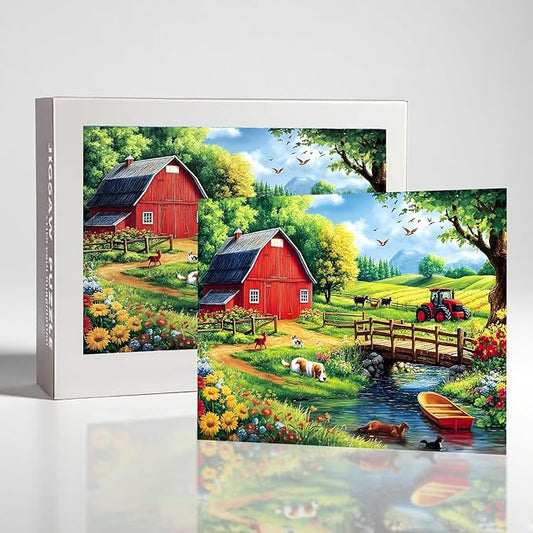 1000 Piece Farm Barn Jigsaw Puzzle for Adults, Fields Grass Puzzles for Adults 1000 Pieces, Challenging Puzzle for Friends Family Activity Game Nights, Finished Size 27.6" x 19.7"