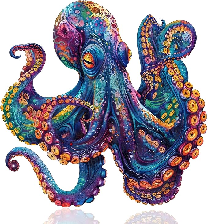 Qiuenisray Wooden Puzzles for Adults 1000 Pieces, Octopus Ocean Jigsaw Puzzles, FSC Certified Unique Shape Adult Puzzles Pieces, Wall Decor for Family Game 23.4x23.5 in